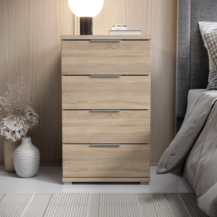 Nachtkommode >Smilla< in Eiche Sonoma, Melamin - 46x79x42cm (BxHxT) – Bild 2