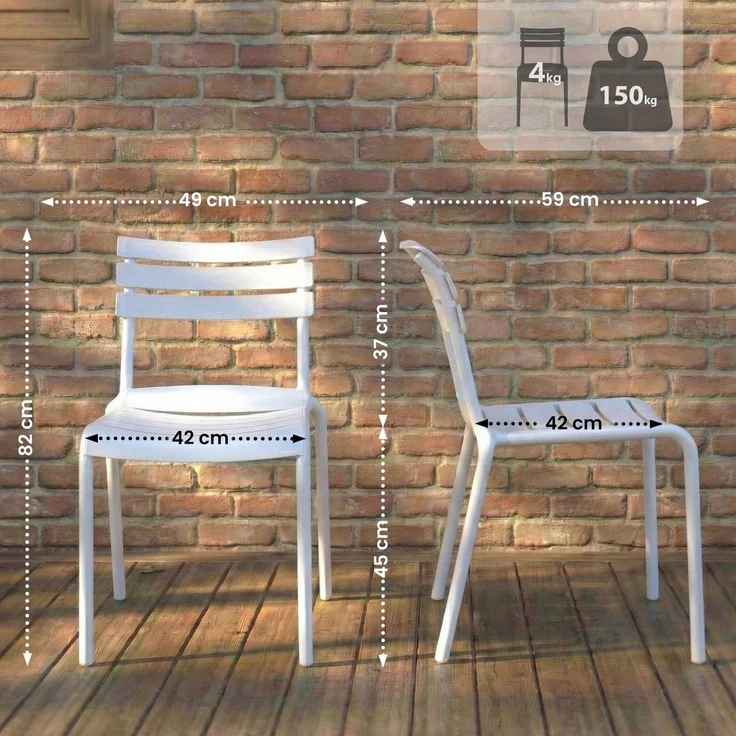 CLP Gartenstuhl Kebren stapelbar wetterfest UV-beständig bis 150 kg ohne Armlehnen,weiß – Bild 2