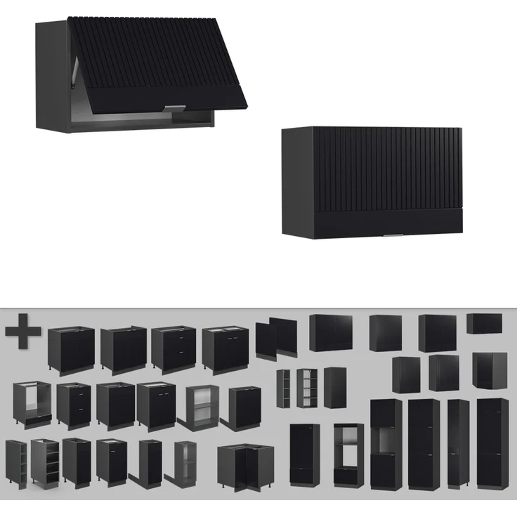 Hängeschrank Fame-Line Schwarz gestreift 60 cm Flach Vicco – Bild 5