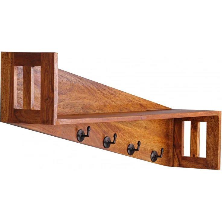 Wandgarderobe mit 4 Haken BUDAK Flur Wand Regal Massiv Sheesham – Bild 4