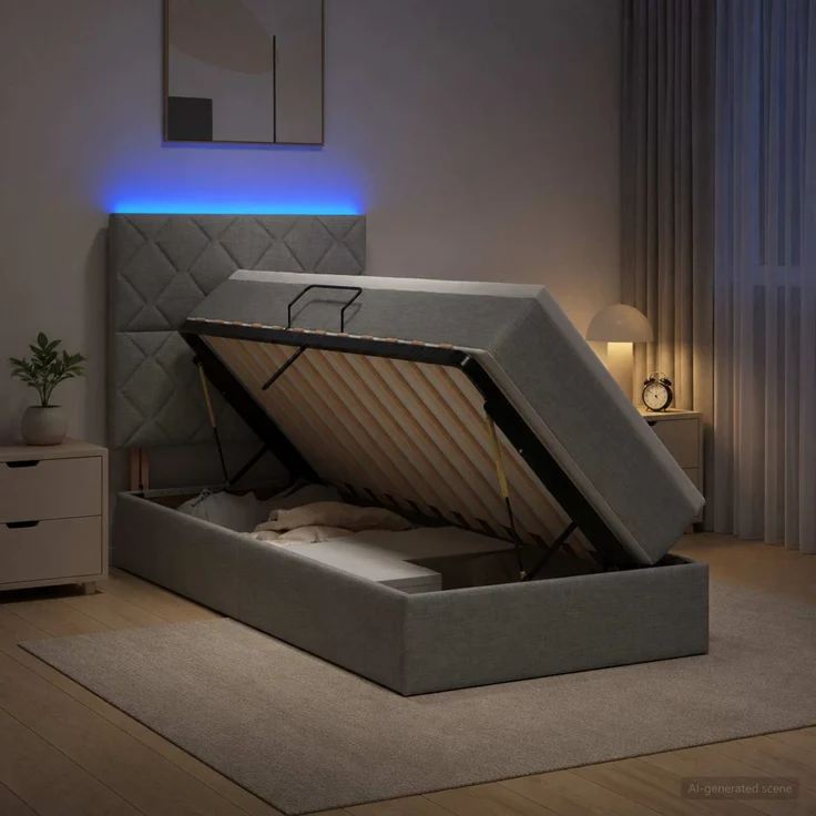 vidaXL LED-Speicherbett mit Matratze Hellgrau 90 x 200 cm Stoff 3459981 – Bild 1