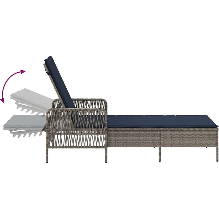 vidaXL Sonnenliege mit Kissen 3 pcs Grau und Marineblau Poly-Rattan 365438 – Bild 10