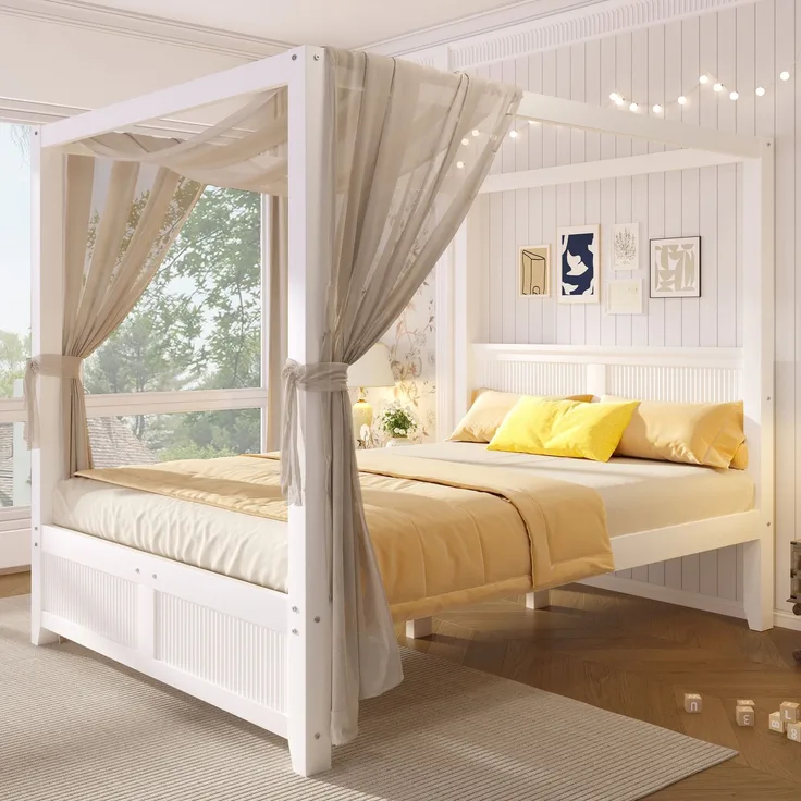 U-life Himmelbett 140x200 cm, für Jugendliche, 1. Stilvolles, 2. Modernes mit, 3. Robuste Holzkonstruktion, 5. Individuell dekorierbarer Schlafplatz, MDF, Weiß