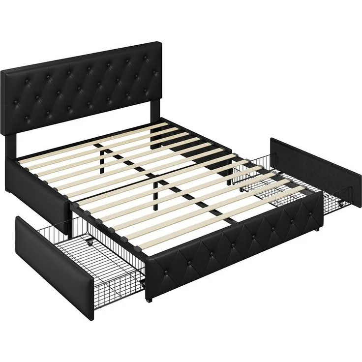 Yaheetech Polsterbett 140/160 x 200 cm, Doppelbett aus Kunstleder Bettrahmen Gepolstertes Bett