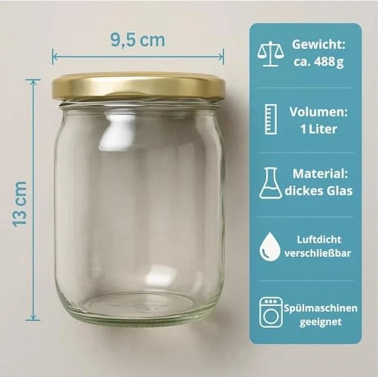 BigDean Müslibox 6 Stück Overnight Oats Gläser Extra große Öffnung, Glas, (Set, 12-tlg, Glas + Deckel), Auslaufsicher, Spülmaschinenfest (Glas), Extra weite öffnung. – Bild 6