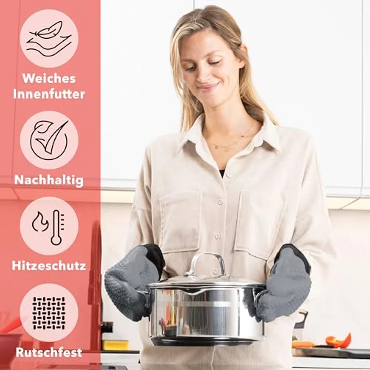AVANA Topfhandschuhe Silikon Ofenhandschuhe Hitzebeständige Kochhandschuhe Handschuhe, Anti-Rutsch, weiches Baumwoll-Innenfutter, bis 250°C – Bild 8