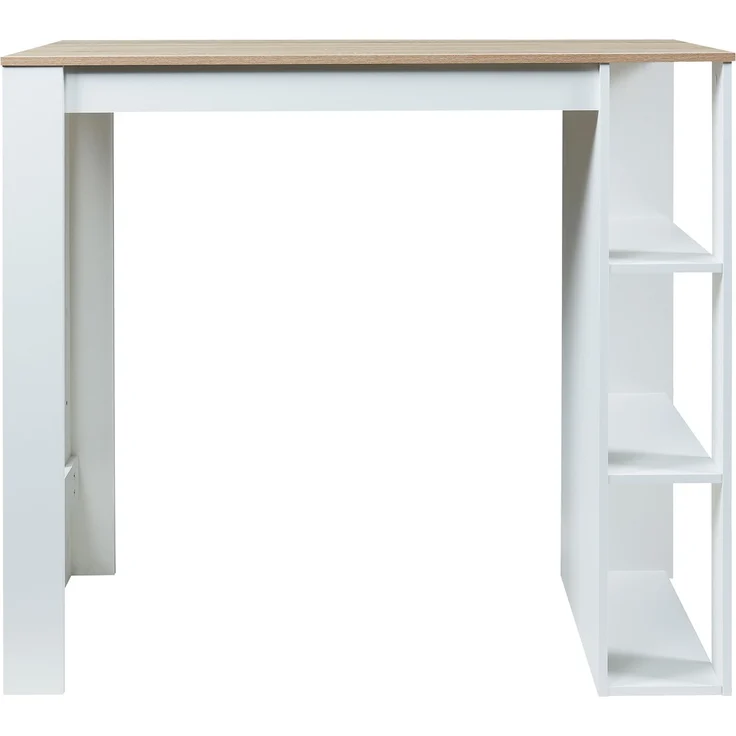 Bartisch Danderyd 120x60x106 cm mit 3 Ablagefächern Weiß/Eicheoptik [en. casa] – Bild 6
