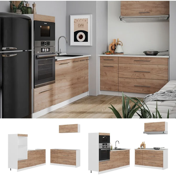 Küchenzeile Fame-Line Goldkraft Eiche/Weiß 340 cm, AP Anthrazit Vicco – Bild 4