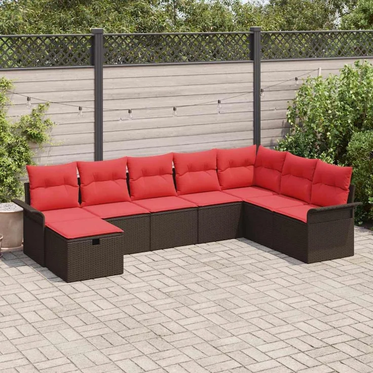 vidaXL Gartensofa-set mit Kissen mit Speicher 8 pcs Poly Rattan 3360265 – Bild 1