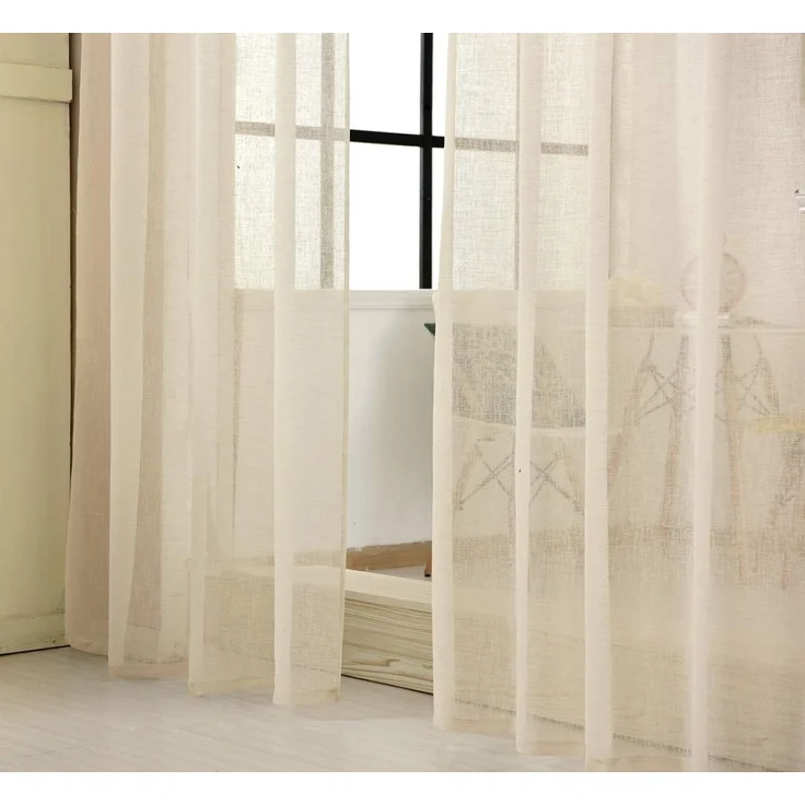 Woltu Gardine (2 St), Kräuselband, halbtransparent, 2er-Set mit Kräuselband Leinen Optik – Bild 2