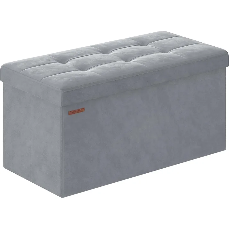 Songmics Sitztruhe mit Stauraum, Samt taubengrau, 38 x 38 x 76 cm