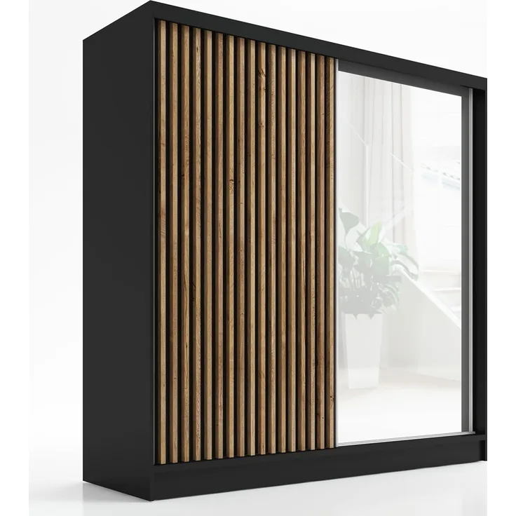 A&J MöbelLand GmbH Schiebetürenschrank LUNO 2-türiger Kleiderschrank mit Spiegel, Lamellen. (TOP ANGEBOT! Geräumiger Schrank mit einer Breite von 200 cm und Spiegel, ideal zur Aufbewahrung von Kleidung und Accessoires. TOP PRODUKT! Wählen Sie das ideal...