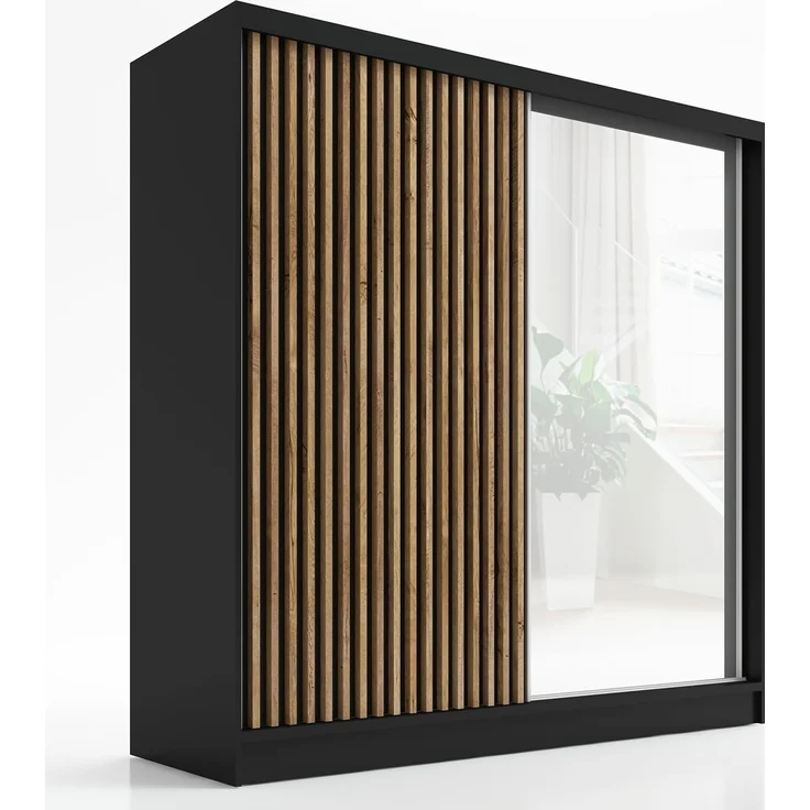 A&J MöbelLand GmbH Schiebetürenschrank LUNO 2-türiger Kleiderschrank mit Spiegel, Lamellen. (TOP ANGEBOT! Geräumiger Schrank mit einer Breite von 200 cm und Spiegel, ideal zur Aufbewahrung von Kleidung und Accessoires. TOP PRODUKT! Wählen Sie das ideal...