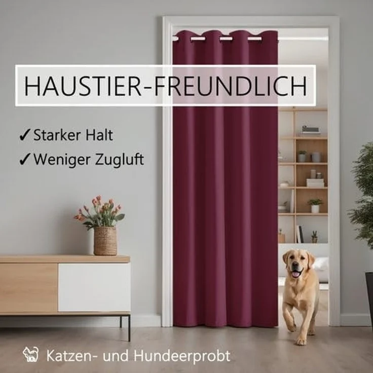 tinycurtains Türvorhang mit Stange weiß 70-120 cm Thermo Vorhang ohne Bohren, blickdicht, Ösen, verdunkelnd, Polyester, bordeaux rot Berry, Türgardine mit Klemmstange Raumtrenner Vorhang Tür – Bild 9