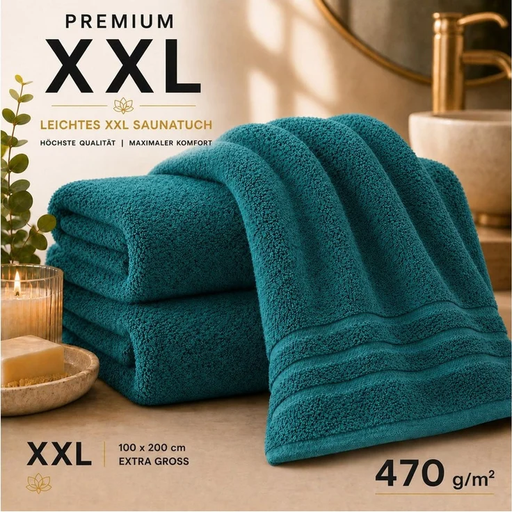 Komfortec Saunatuch 100x200 Extra Große XXL Premium Saunatuch, Unifarben (1-St), extra Große XXL, Schnelltrocknend, Frottee, Weich, Baumwolle – Bild 2