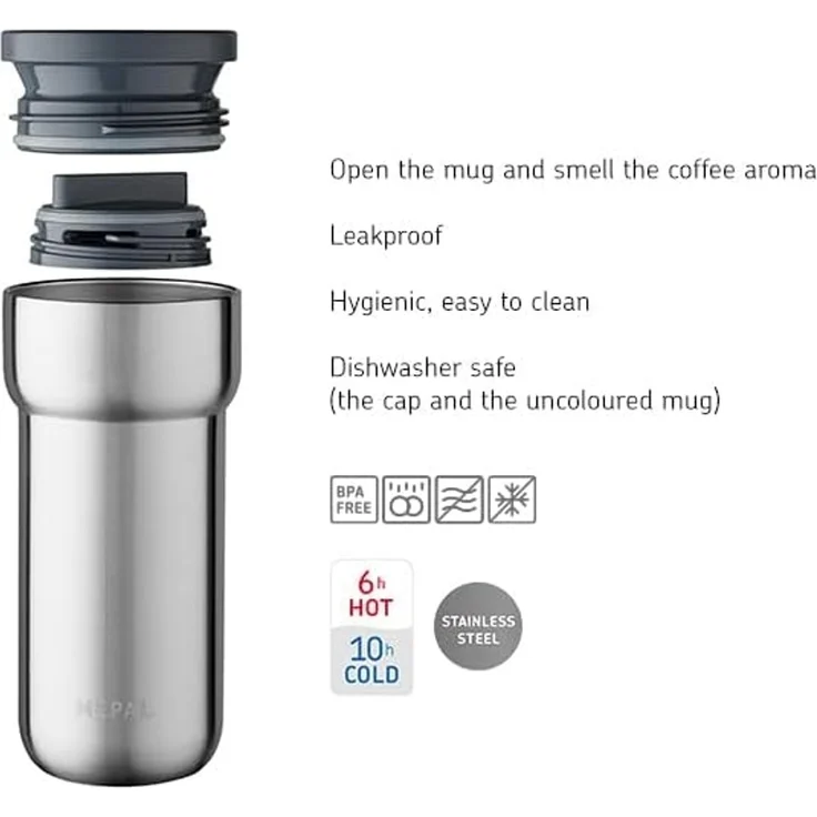 Mepal - Isolierbecher Ellipse - 6 Stunden heiß & 10 Stunden kalt - Thermobecher für Unterwegs - Geeignet als Tee & Kaffeetasse zum Mitnehmen - Passt in alle Becherhalter - 475 ml - Nordic Denim – Bild 4