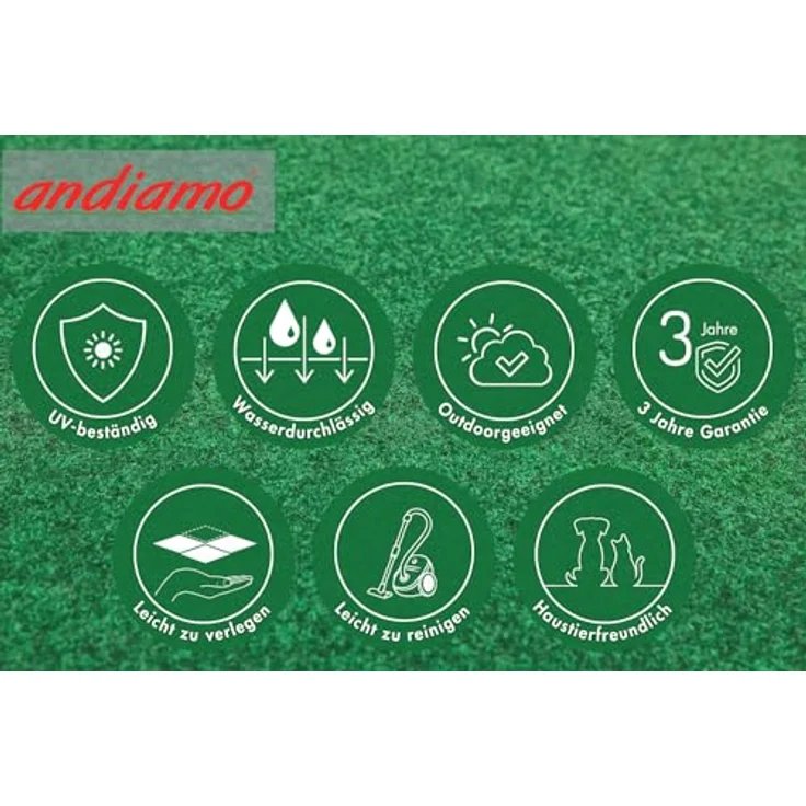 andiamo Kunstrasenteppich Field mit Noppen - Kunstrasen Outdoor zur Verwendung als Balkon Bodenbelag oder Poolteppich - witterungsbeständig rund 250 cm rund Grün – Bild 6