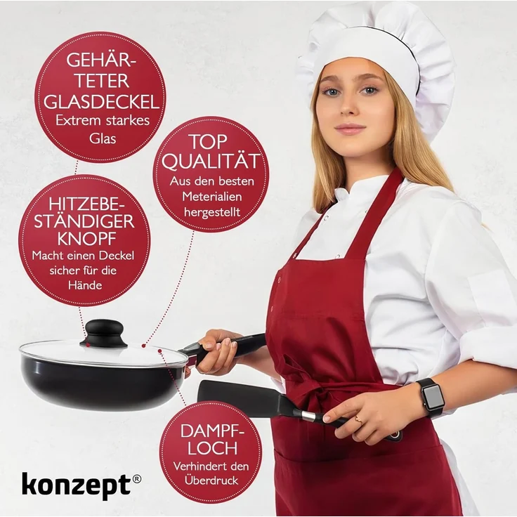KONZEPT Topfdeckel Topfdeckel aus Glas Verschiedene Durchmesser, Ø 14 - 30 cm, Dampfauslass, spülmaschinengeeignet – Bild 4