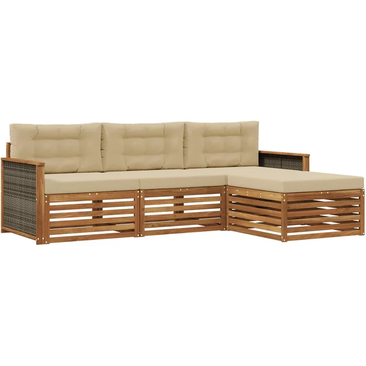 vidaXL Outdoor-Sofagarnitur 4 stk. 3-Sitzer Natur und Beige 3383201 – Bild 2