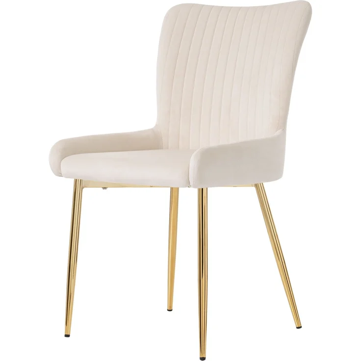 Esszimmerstuhl 2er-Set, Samt mit Metallgestell, Lounge-Design, 85x43x47, beige/gold – Bild 5