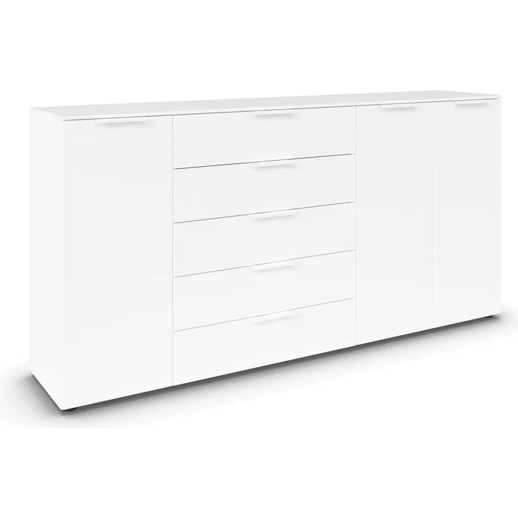 Rauch Möbel Flipp, Kombikommode, Kommode mit Stauraum für Wohnzimmer, Schlafzimmer, Flur, 4 Fachböden, Alpinweiß, 3-türig, 5 Schubkästen, Griffe weiß, 199 x 100 x 42 cm – Bild 1