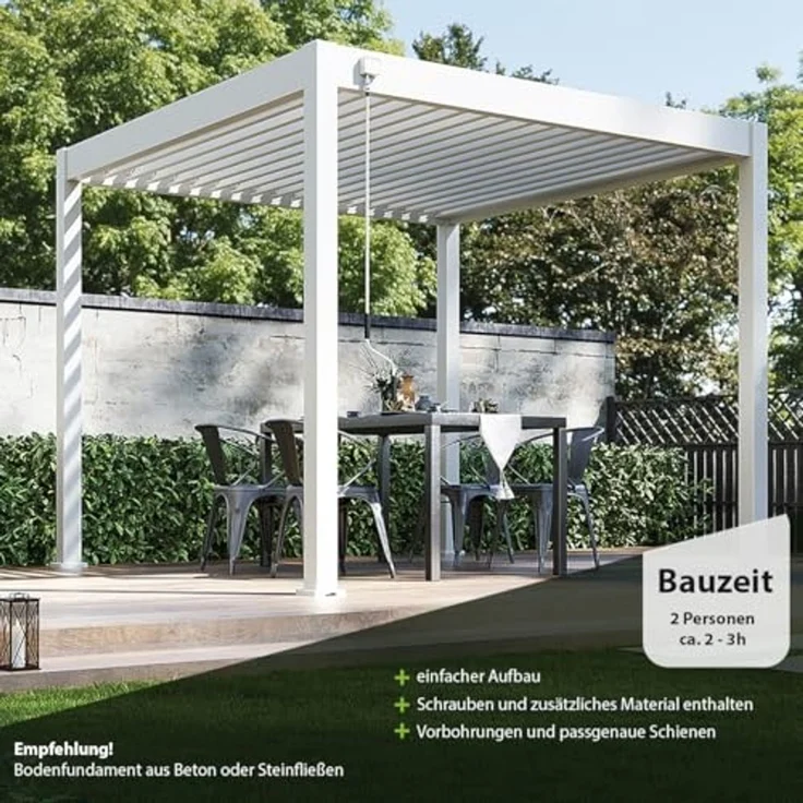 Weide Classic | Aluminium Pavillon | 3x3 M | Lamellendach weiß | Pergola freistehend – Bild 6