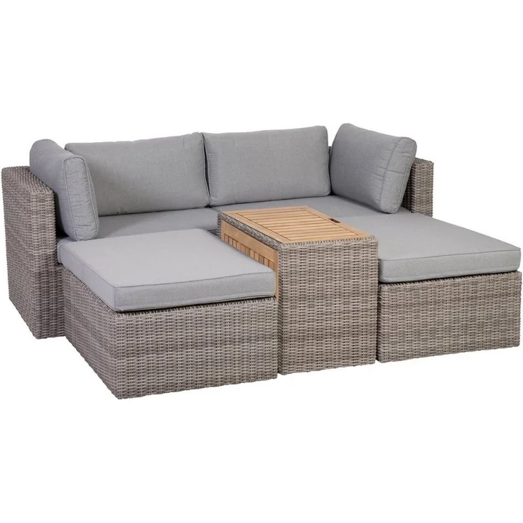 Greemotion Gartenlounge-Set Rattanlounge Outdoor [Olea] Rattancouch 4-Personen, (inkl. Auflagen), Farbe Grau/Rattan – Bild 5