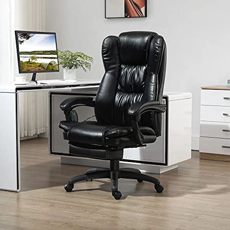 Vinsetto Bürostuhl mit Fußstütze und Massagefunktion, höhenverstellbar, 360° Drehung, 6 Vibrationspunkte, 5 Massagemodi – Bild 2