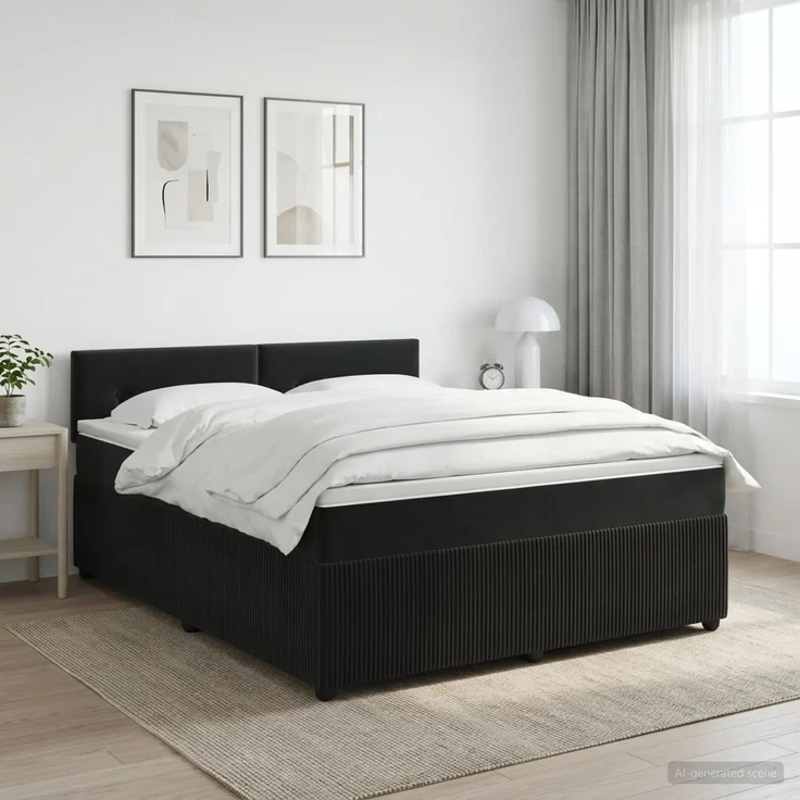 vidaXL Boxspringbett mit Matratze Schwarz 160 x 200 cm Samt 3451711 – Bild 1
