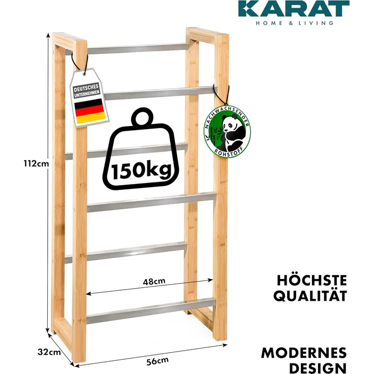 KARAT Getränkekistenregal für 3 Kisten aus Bambus & Edelstahl, stabiles und Robustes Wasserkistenregal, Bierkistenregal, Kistenständer, Getränkeschrank, Getränkeregal (Flash) – Bild 2