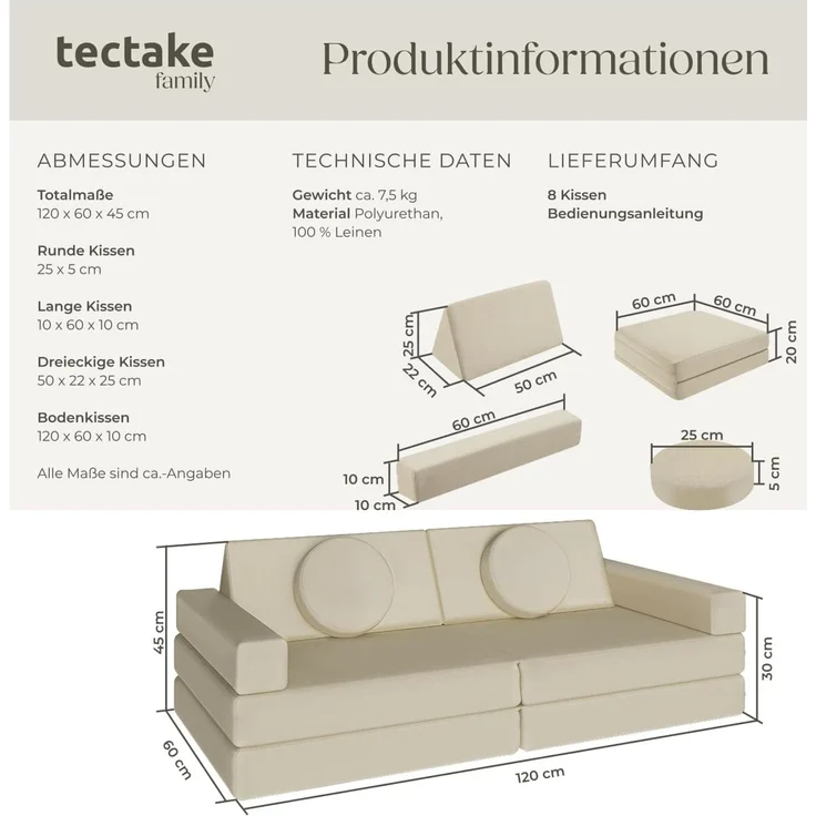tectake Kindersofa Spielsofa, 8-teilig, flexible Anordnung – Bild 2