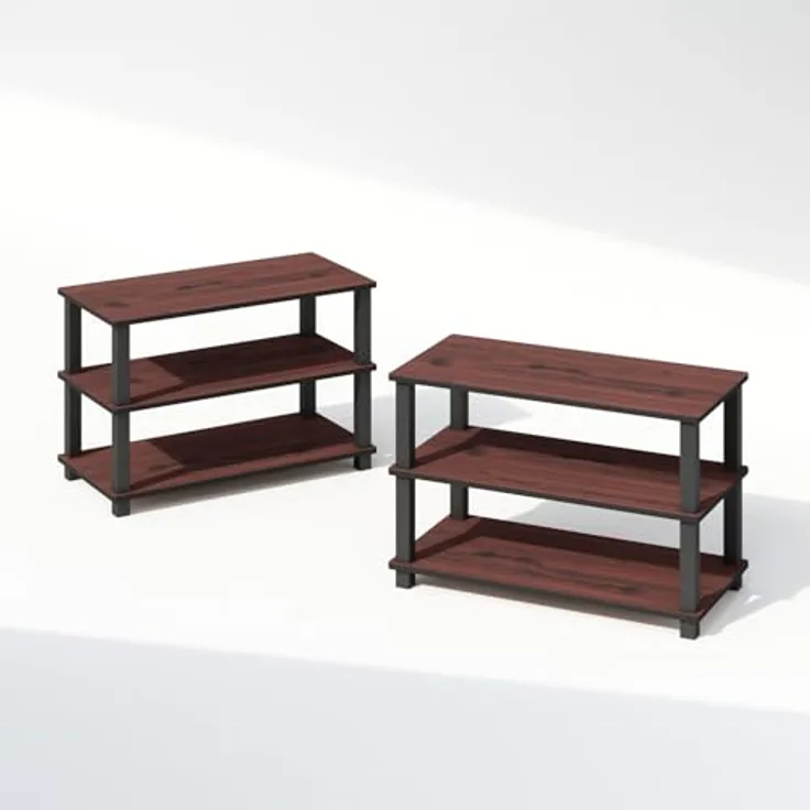 Furinno Turn-S-Tube Aufbewahrungsregale Set von 2, 3-stufiges stapelbares Standregal, offenes Eckregal, für Organisation und Aufbewahrung, Wohnzimmer, Garage, Home Office, Dunkle Kirsche