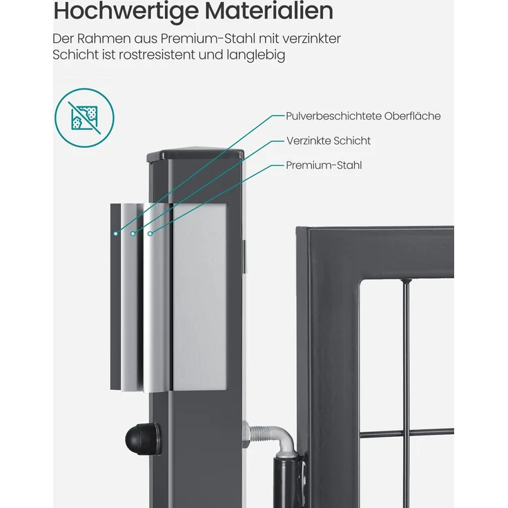SONGMICS Gartentor, Gartentür, verzinkter Stahl, Zauntor, Hoftor, abschließbar, rechteckiges Rohr, Tür 106 x 160 cm (B x H), grau – Bild 5