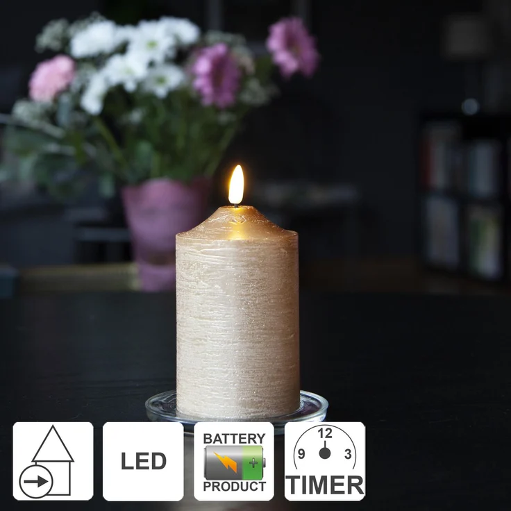 LED Echtwachskerze -Flamme', Batterie, Timer, Gold, 15cm – Bild 3
