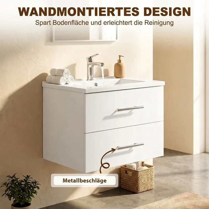 HOMCOM Waschtischunterschrank, Spanplatte, Keramik, Weiß, 61 x 40 x 48 cm – Bild 6