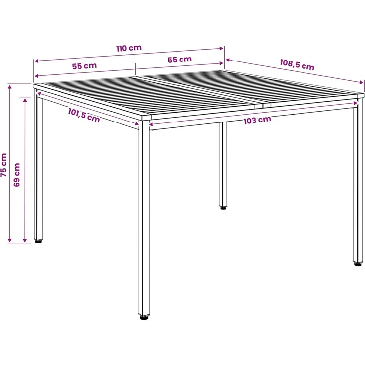 vidaXL Gartentisch NAARDEN Natur und Kaffee 110 x 108,5 x 75 cm 901318 – Bild 8