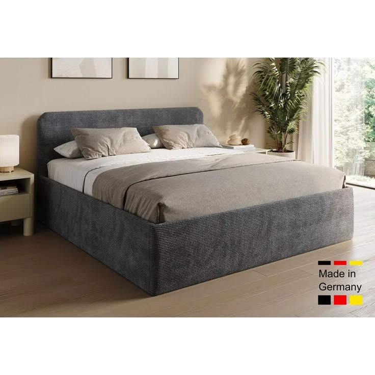 Home Collective Polsterbett Bett mit Stauraum, verstellbarem Lattenrost, viele Größen (Größen: 100x200 120x200 140x200 160x200 180x200 200x200, hochwertiger Kordstoff, made in Germany), wählbare Matratze Federkern oder Kaltschaum, Anthrazit – Bild 1