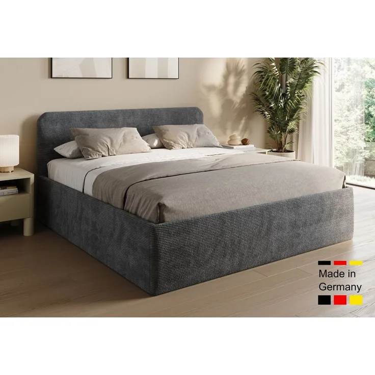 Home Collective Polsterbett Bett mit Stauraum, verstellbarem Lattenrost, viele Größen (Größen: 100x200 120x200 140x200 160x200 180x200 200x200, hochwertiger Kordstoff, made in Germany), wählbare Matratze Federkern oder Kaltschaum, Anthrazit