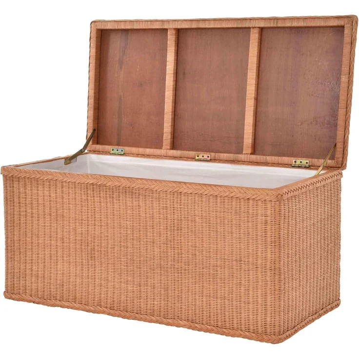 Krines Home Truhe Große Rattantruhe MAX Wäschetruhe mit Deckel Natur Rattan Truhe, Aufbewahrung XXL 115x55x55cm – Bild 4