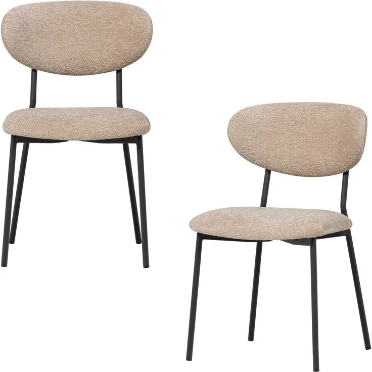 Esszimmerstuhl Kjeld 2er-Set aus Chenille, modern mit Metallgestell, natur, weich gepolstert