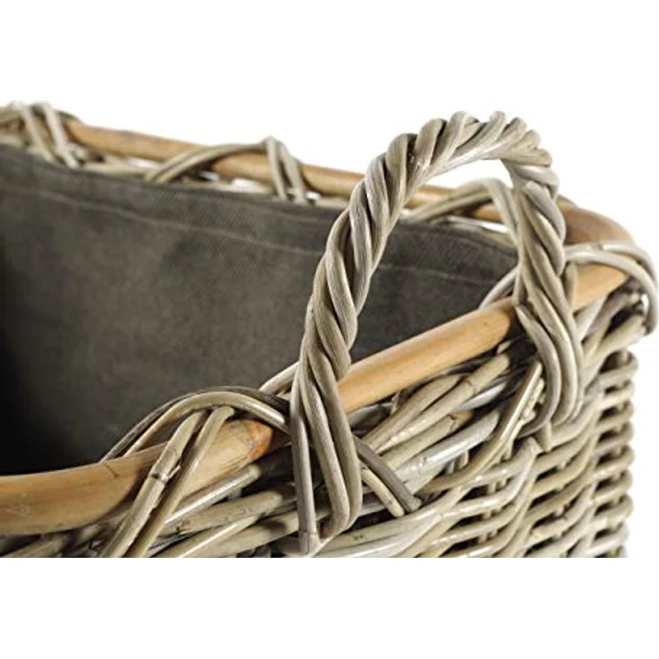 Kobolo Kaminholzkorb Holzkorb Feuerholzkorb, Rattan grau mit Griffen und Leinen, Brennhol (Stück, Stück), 56Lx41x29/36cm – Bild 7