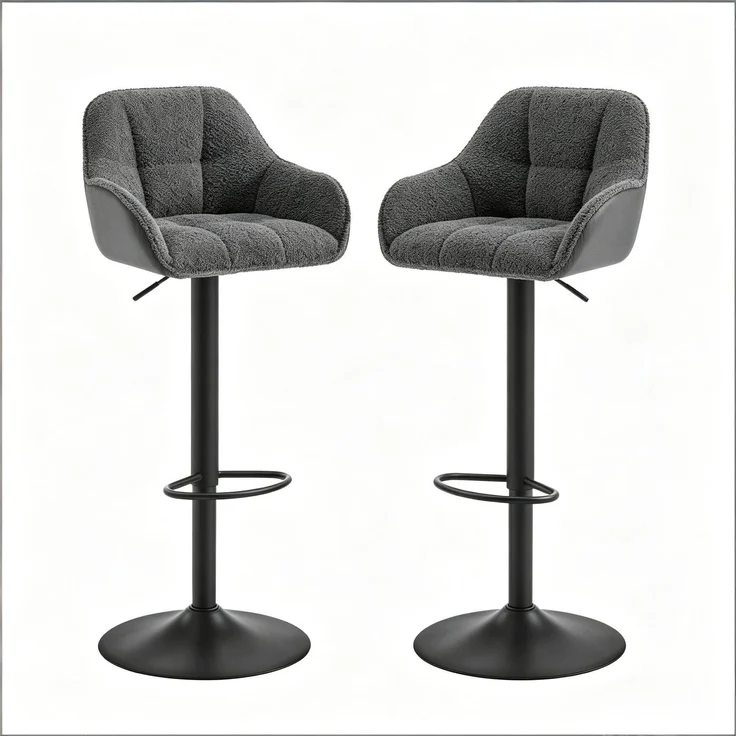 Weicher Essstühle,Küchenstühle,Kleiderstühle,Schreibtischsühle,Barstühle(Nur Set von 2 Bar Hocker)--Dunkelgrau--50x52x109cm--YOUDENOVA – Bild 6