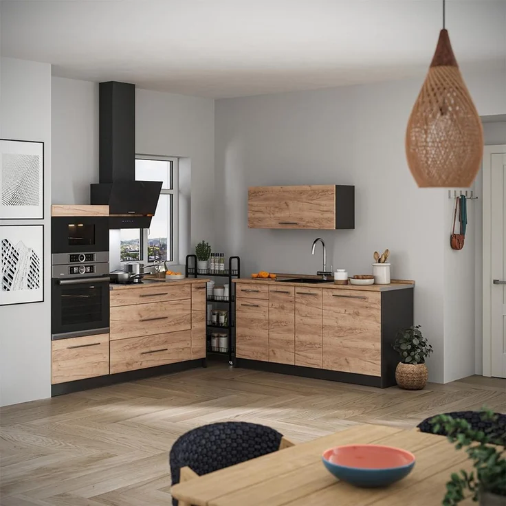 Küchenzeile Fame-Line Goldkraft Eiche/Anthrazit 340 cm, AP Eiche Vicco – Bild 3