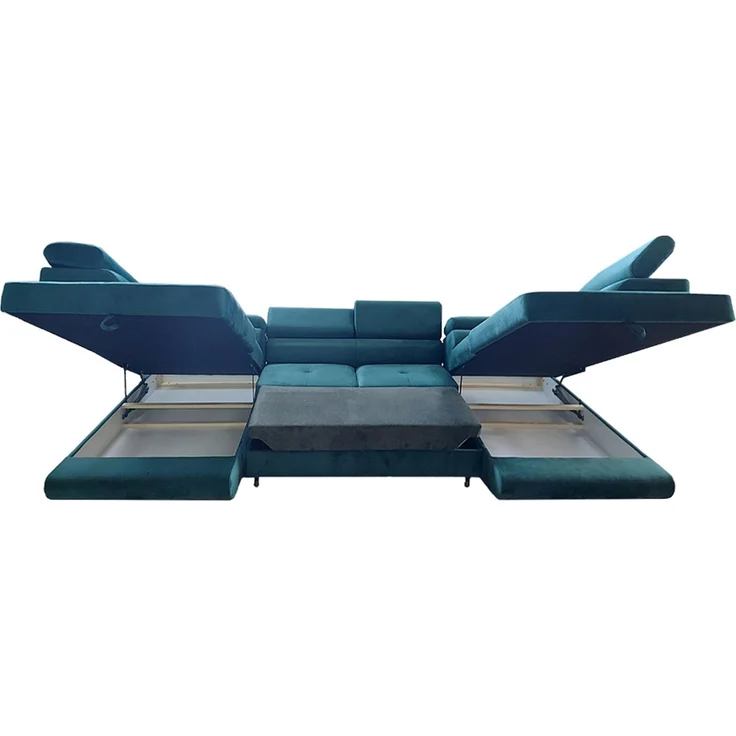 Ecksofa in U-Form AKITA, U-förmige Eckcouch mit Schlaffunktion, ausziehbares Sofa, 2 Bettzeugbehälter, verstellbare Kopfstützen, (Kronos 07), 72x201 cm – Bild 4