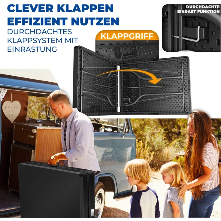 KESSER® Buffettisch Tisch klappbar Kunststoff 183x76 cm Campingtisch Partytisch Klapptisch Gartentisch für Garten, Terrasse und Balkon zusammenklappbar 8 Personen inkl. Tragegriff und Cover Schwarz, 183cm – Bild 6