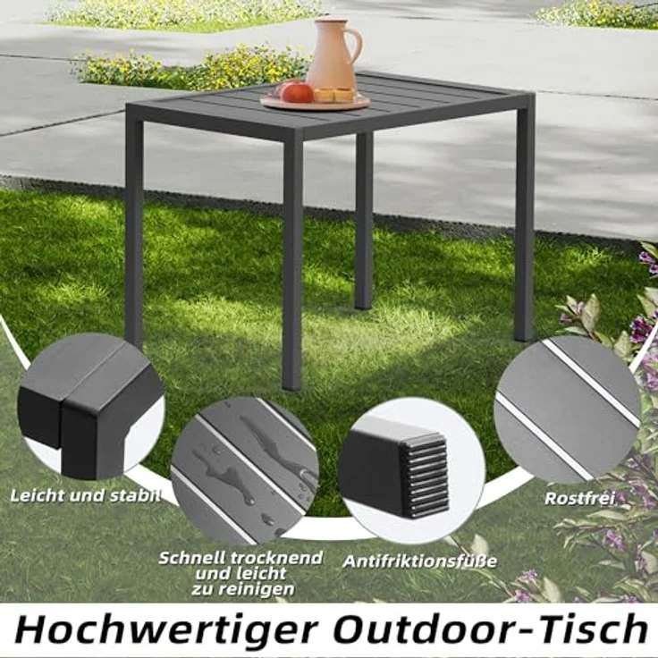 Mucola Gartentisch Aluminium Beistell Balkontisch rechteckig wetterfest Anthrazit Tisch Outdoor hitze- und wetterbeständig Terrassentisch – Bild 7