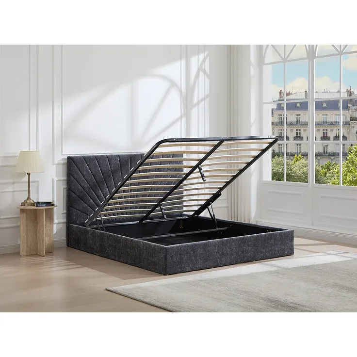 Vente-unique - RIBIOLA Bett Stoff Grau - B 203 cm x H 110 cm x L 148 cm – Bild 2