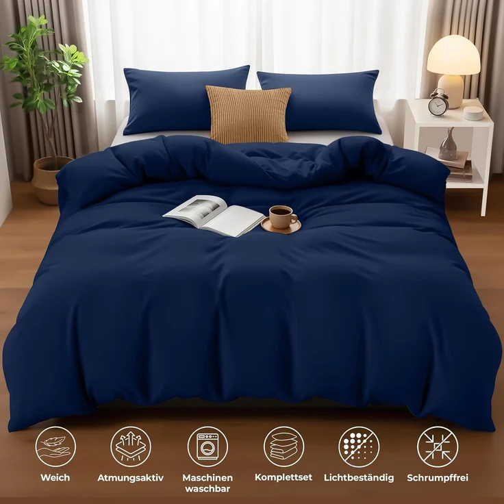 Utopia Bedding Bettwäsche 200x200 Set - Mikrofaser Bettbezug 200x200 cm + 2 Kissenbezüge 50x75 cm - Marineblau – Bild 5