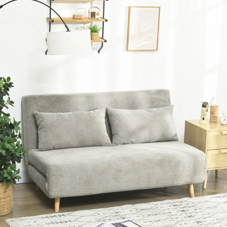 Wohnora-Schlafsofa, Klappbett mit Bettfunktion, Rückenkissen, Polstersofa mit Verstellbarer Rückenlehne, Samtoptik, 141 x 90 x 81 cm, Grau,H 81cm x T 141cm x B 90cm – Bild 3