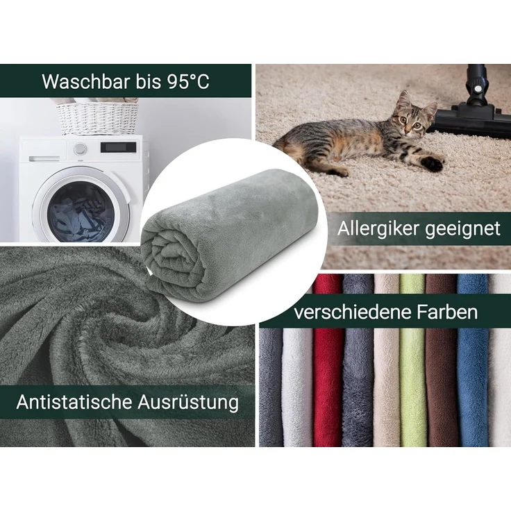 ZOLLNER Kuscheldecke, 220x240 cm, grau (taupe) – Bild 4